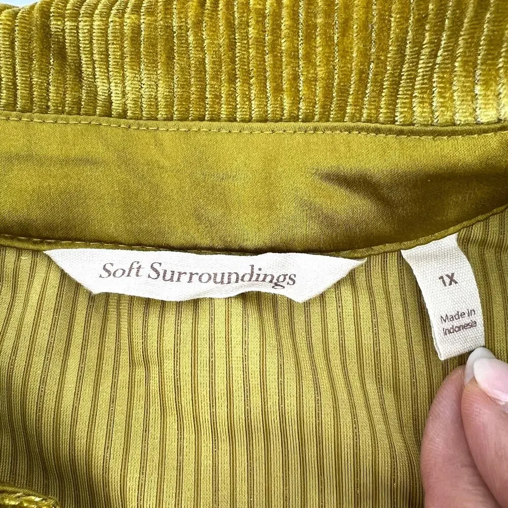 Soft Surroundings 1X Gold Textured Velvet Button Up Blouse